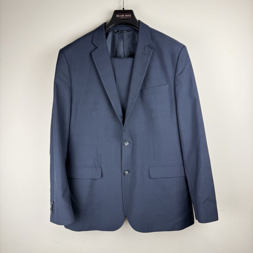 Banana Republic Suit Mens 42R Navy Blue Sport Coat 2 Button Pants 33x32 Plaid